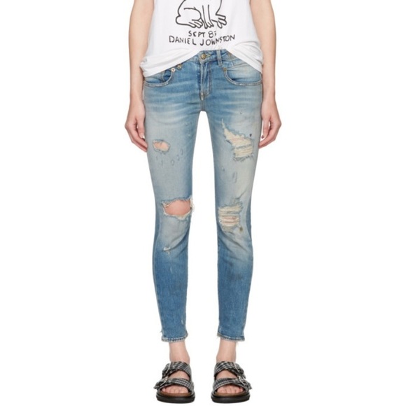 R13 Blue Shredded Boy Skinny Jeans in Shiloh Shredded Wash Size 26 - Picture 2 of 16